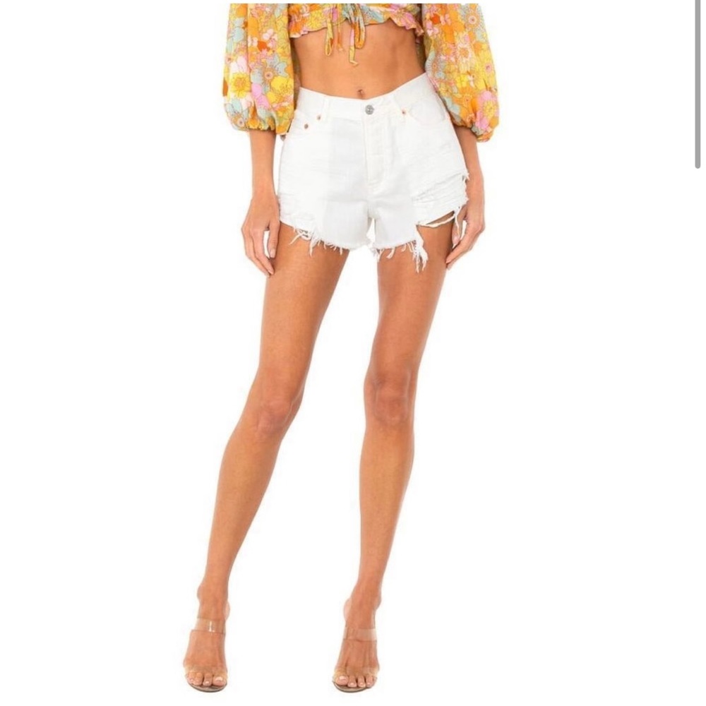 We The Free Loving Good Vibrations White Distressed Shorts